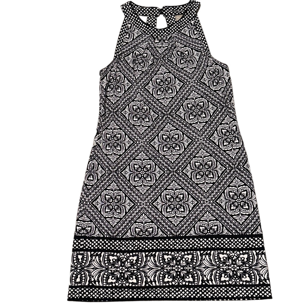 White House Black Market white /black floral reversible dress sz M